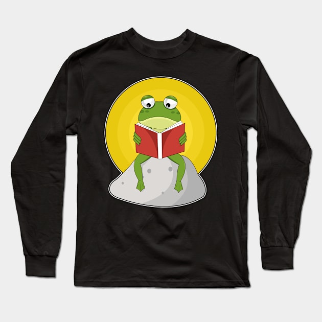 Frog on Stone with Book Long Sleeve T-Shirt by Markus Schnabel